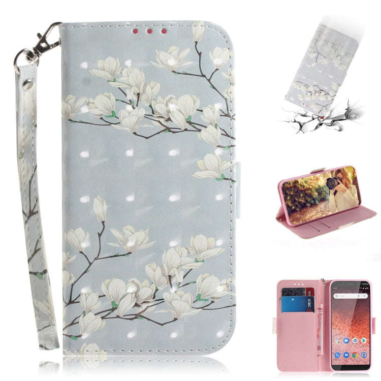3D Colored Drawing Magnolia Pattern Horizontal Flip Leather Case for Nokia 1 Plus, with Holder & ...