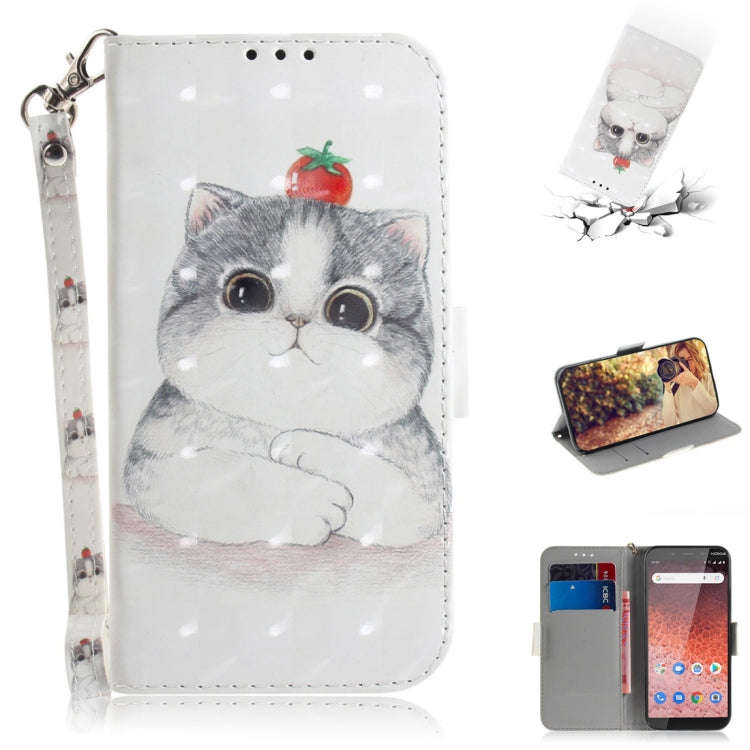3D Colored Drawing Cute Cat Pattern Horizontal Flip Leather Case for Nokia 1 Plus, with Holder & ...