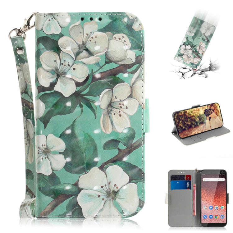 3D Colored Drawing Watercolor Flower Pattern Horizontal Flip Leather Case for Nokia 1 Plus, with ...