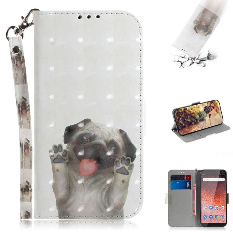 3D Colored Drawing Dog Pattern Horizontal Flip Leather Case for Nokia 1 Plus, with Holder & Card ...