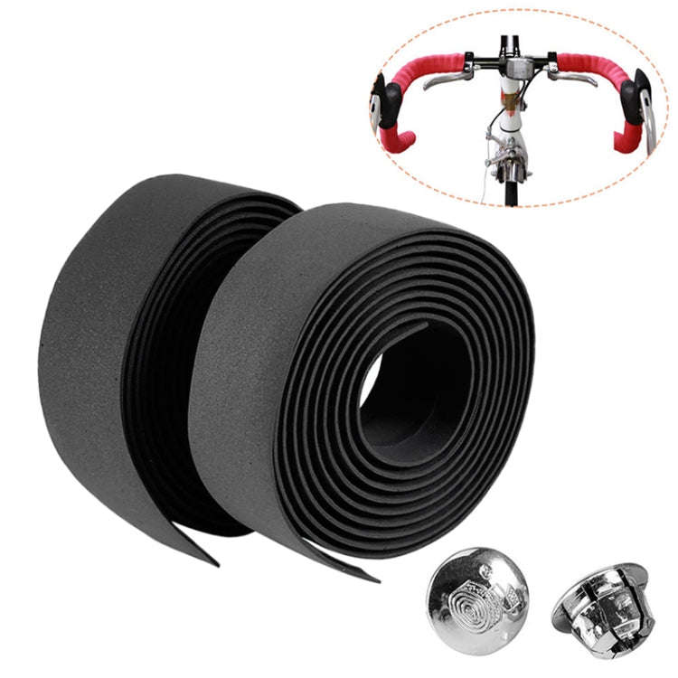 1 Pair Cycling Road Bike Sports Bicycle Cork Handlebar Tape Wrap + 2 Bar Plug(Black)