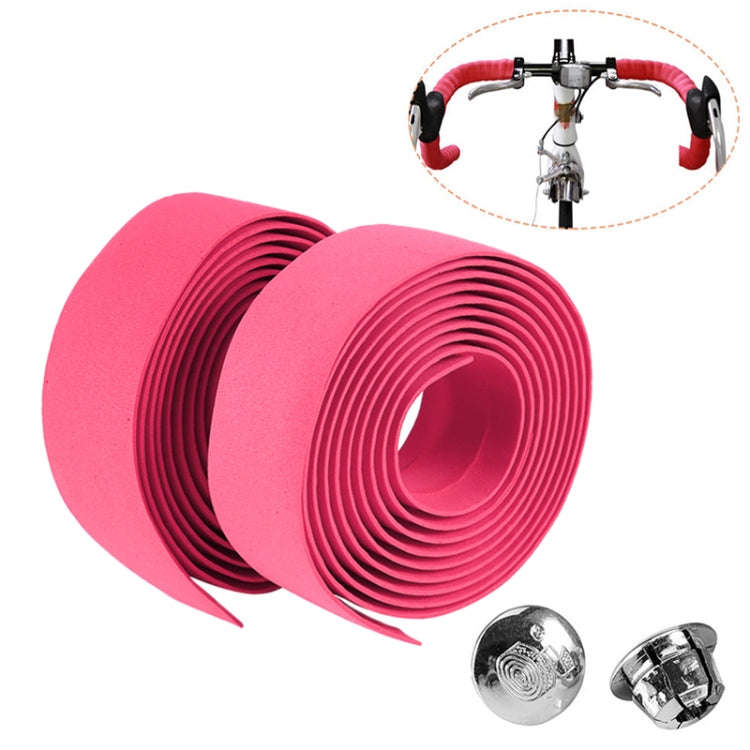 1 Pair Cycling Road Bike Sports Bicycle Cork Handlebar Tape Wrap + 2 Bar Plug(Pink)