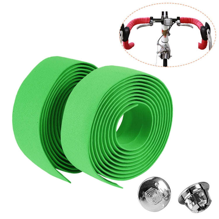 1 Pair Cycling Road Bike Sports Bicycle Cork Handlebar Tape Wrap + 2 Bar Plug(Green)