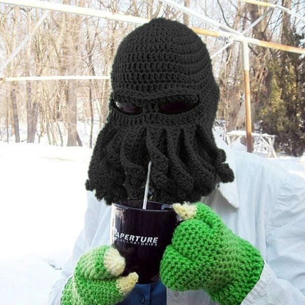 Amurleopard Unisex Barbarian Knit Beanie Octopus Tentacle Cap Winter Warm Face Mask Crochet Hat(B...