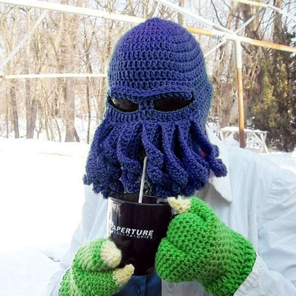 Amurleopard Unisex Barbarian Knit Beanie Octopus Tentacle Cap Winter Warm Face Mask Crochet Hat(D...