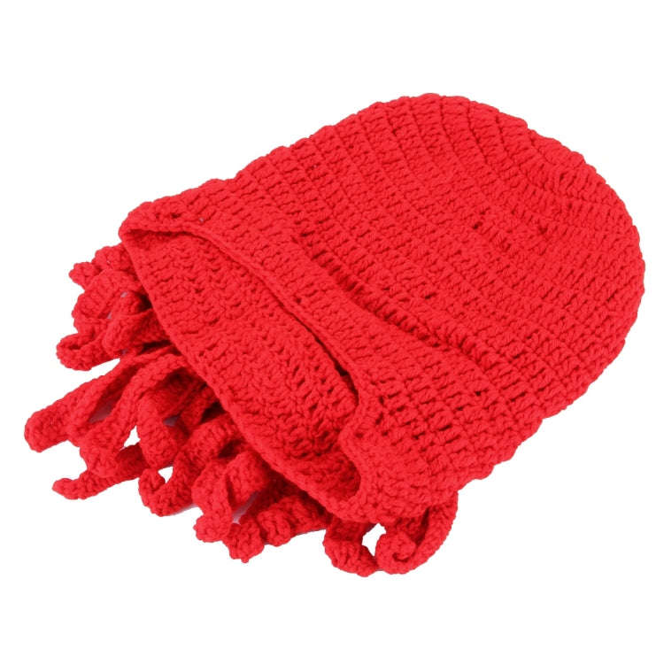 Amurleopard Unisex Barbarian Knit Beanie Octopus Tentacle Cap Winter Warm Face Mask Crochet Hat(Red)