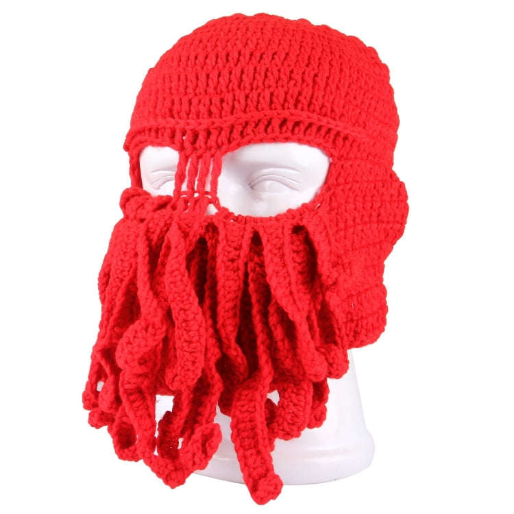 Amurleopard Unisex Barbarian Knit Beanie Octopus Tentacle Cap Winter Warm Face Mask Crochet Hat(Red)