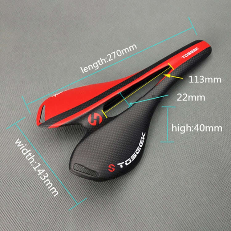 TOSEEK Road Bike Carbon Fiber Seat Bicycle Hollow Seat Saddle, 3K Texture + Light (Red)