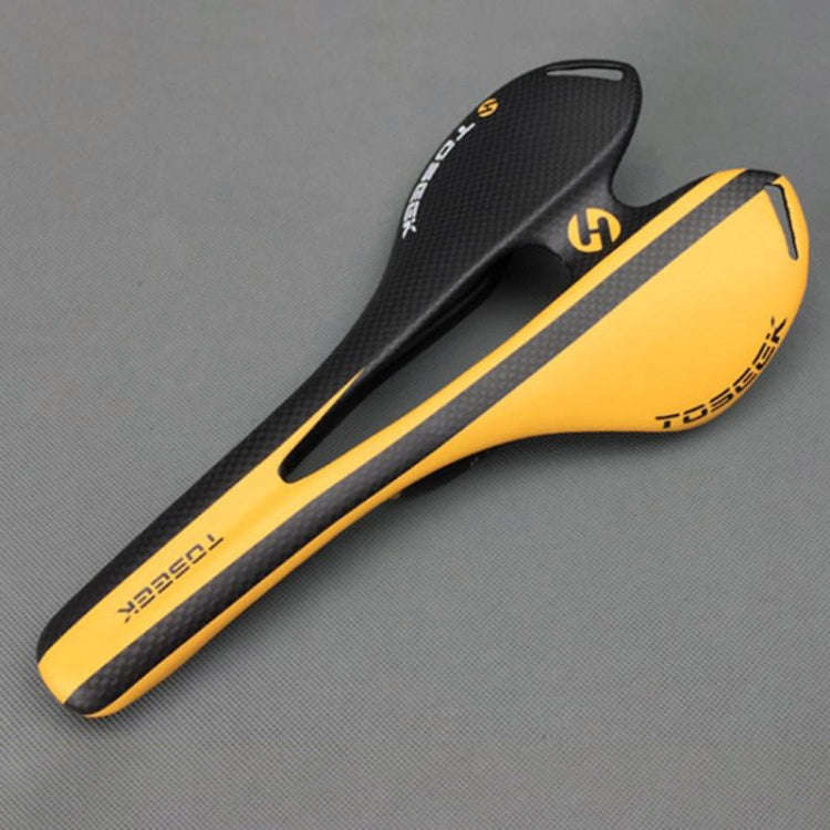 TOSEEK Road Bike Carbon Fiber Seat Bicycle Hollow Seat Saddle, 3K Texture + Extinction(Orange)
