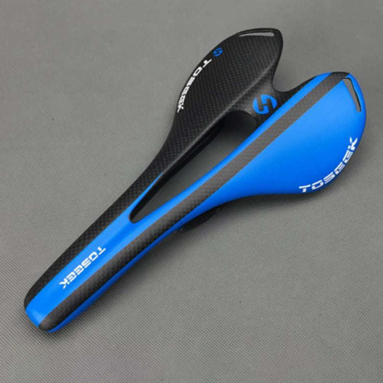 TOSEEK Road Bike Carbon Fiber Seat Bicycle Hollow Seat Saddle, 3K Texture + Extinction(Blue)