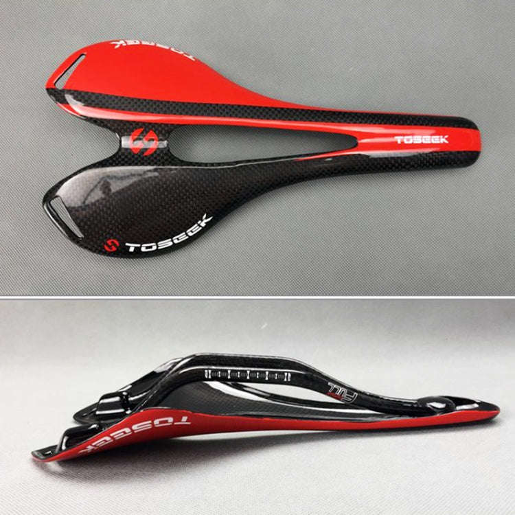 TOSEEK Road Bike Carbon Fiber Seat Bicycle Hollow Seat Saddle, 3K Texture + Extinction(Blue)