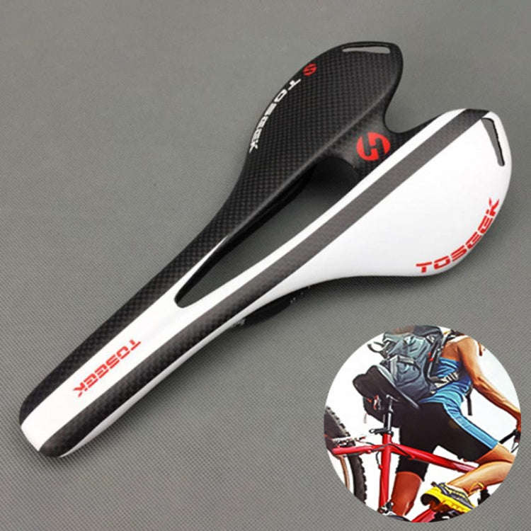 TOSEEK Road Bike Carbon Fiber Seat Bicycle Hollow Seat Saddle, 3K Texture + Extinction(White)