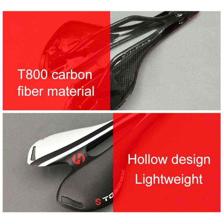 TOSEEK Road Bike Carbon Fiber Seat Bicycle Hollow Seat Saddle, 3K Texture + Extinction(White)