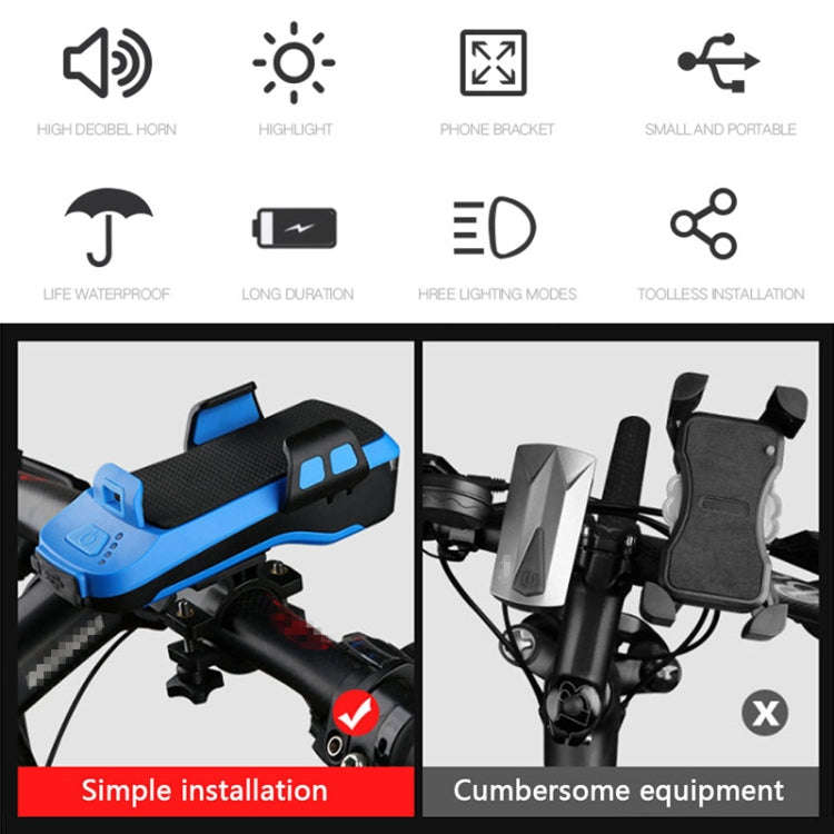 USB Charging Bicycle Light Front Handlebar Led Light   with Holder & Electric Horn2400mAh B...
