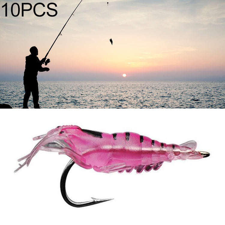 10 PCS 4cm Fishing Soft Artificial Shrimp Bait Lures Popper Poper Baits with Hook(Pink)