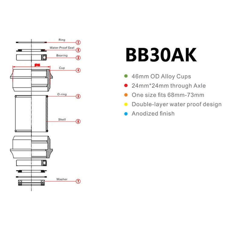 BIKERSAY BB30AK Bicycle Bottom Bracket Bike External Bearing
