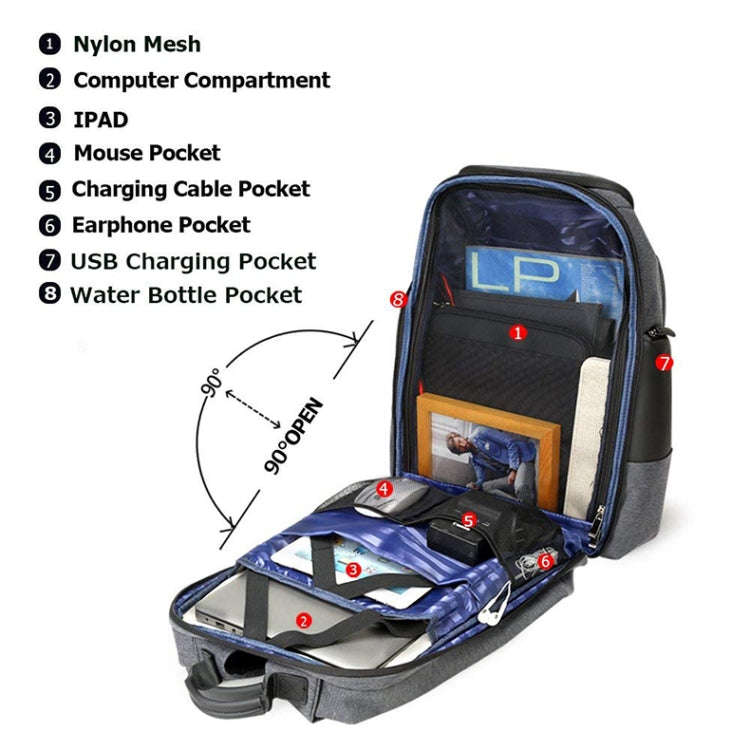 Bopai 851-014518 Business Waterproof Three-layer Large Capacity Double Shoulder Bag,with USB Char...