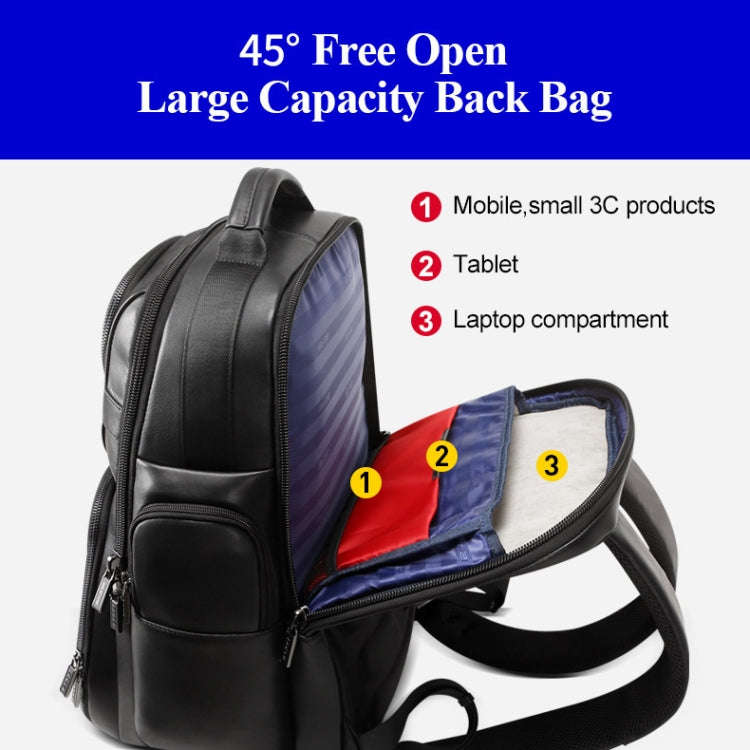 Bopai 851-019811 Large Capacity Anti-theft Waterproof Leathar Backpack Laptop Tablet Bag for 15.6...
