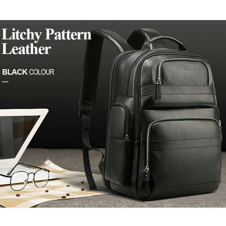 Bopai 851-01981A Top-grain Leather Business Travel Anti-theft Man Backpack, Size: 35x26x44cm