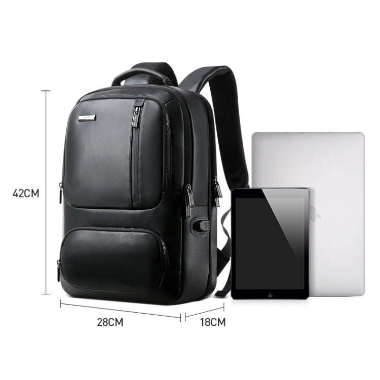 Bopai 851-024011 Top-grain Leather Business Breathable Anti-theft Man Backpack, Size: 28x18x42cm(...