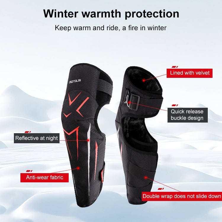 MOTOLSG 2 in 1 Knee Pads Motorcycle Bicycle Riding Warm Fleece Soft Protective Gear (Black Red)