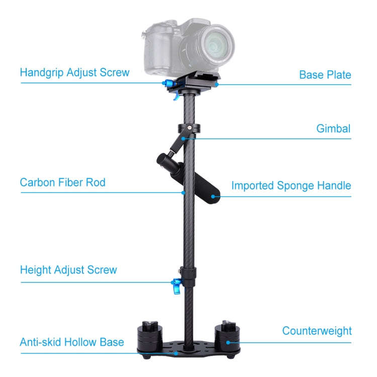 PULUZ 38.5-61cm Carbon Fibre Handheld Stabilizer for DSLR & DV Digital Video & Cameras, Load Rang...