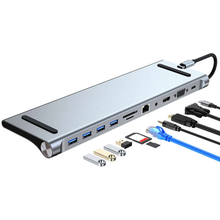 AD-059 11 in 1 USB-C / Type-C to 4K HDMI + VGA + SD / TF Card Slot + Gigabit Ethernet + 3.5mm AUX...
