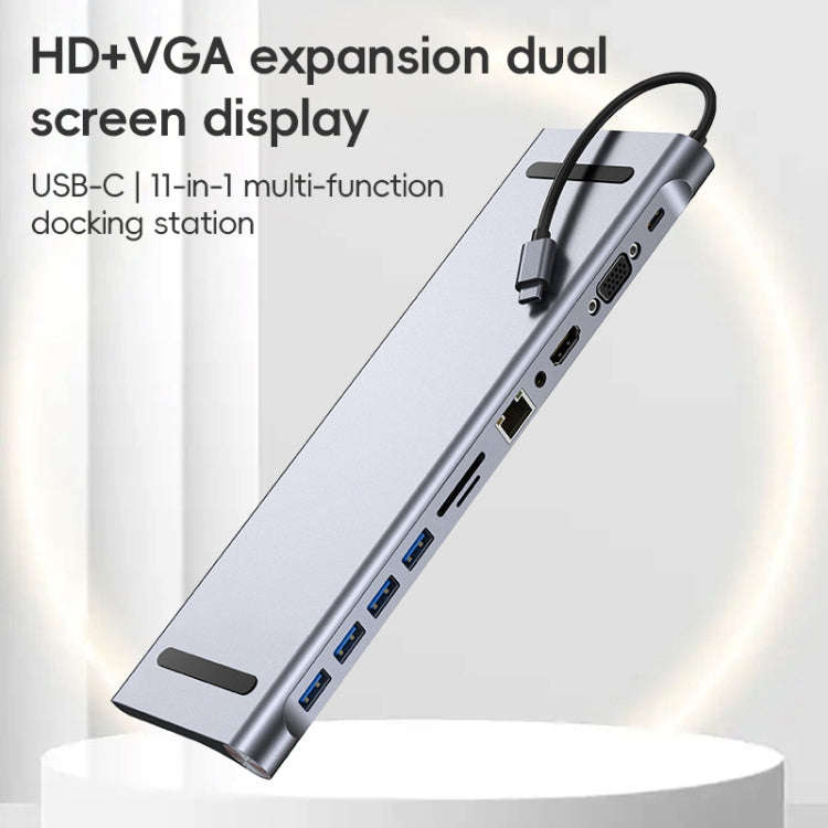 AD-059 11 in 1 USB-C / Type-C to 4K HDMI + VGA + SD / TF Card Slot + Gigabit Ethernet + 3.5mm AUX...