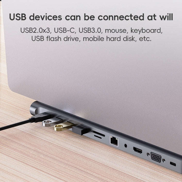 AD-059 11 in 1 USB-C / Type-C to 4K HDMI + VGA + SD / TF Card Slot + Gigabit Ethernet + 3.5mm AUX...