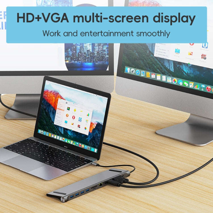 AD-059 11 in 1 USB-C / Type-C to 4K HDMI + VGA + SD / TF Card Slot + Gigabit Ethernet + 3.5mm AUX...