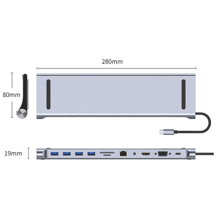AD-059 11 in 1 USB-C / Type-C to 4K HDMI + VGA + SD / TF Card Slot + Gigabit Ethernet + 3.5mm AUX...
