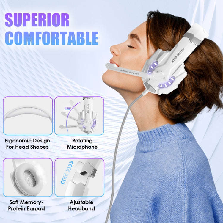 KOTION EACH G9000 3.5mm Gaming Headset with Microphone LED Light,Cable Length: About 2.2m(White)