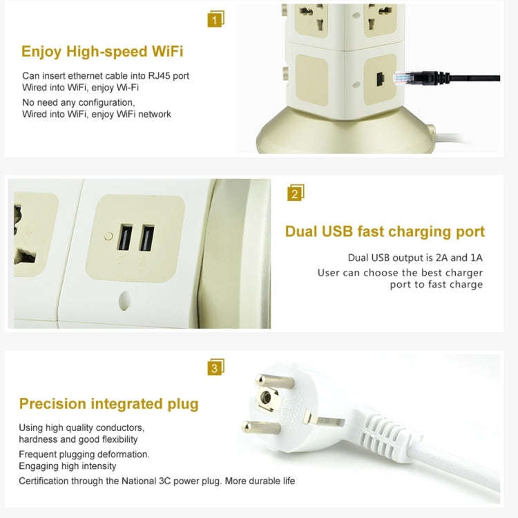 VONETS WiFi-SB-L3 3 Layers with 8 Outlets + 2 USB Ports + RJ45 Port 300Mbps WiFi Repeater Smart P...