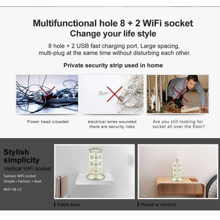 VONETS WiFi-SB-L3 3 Layers with 8 Outlets + 2 USB Ports + RJ45 Port 300Mbps WiFi Repeater Smart P...