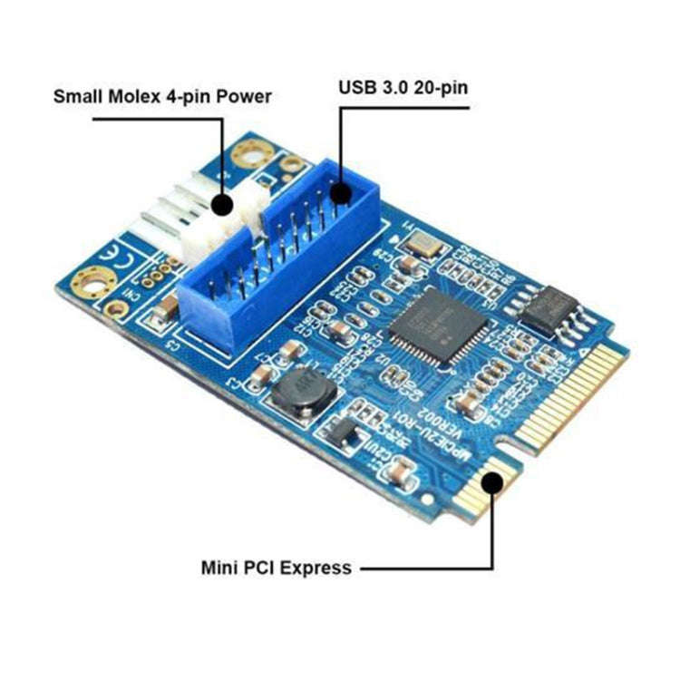 MINI PCI-E to USB 3.0 Front 19 Pin Desktop PC Expansion Card with 4 Pin Power Connection Port (Blue)