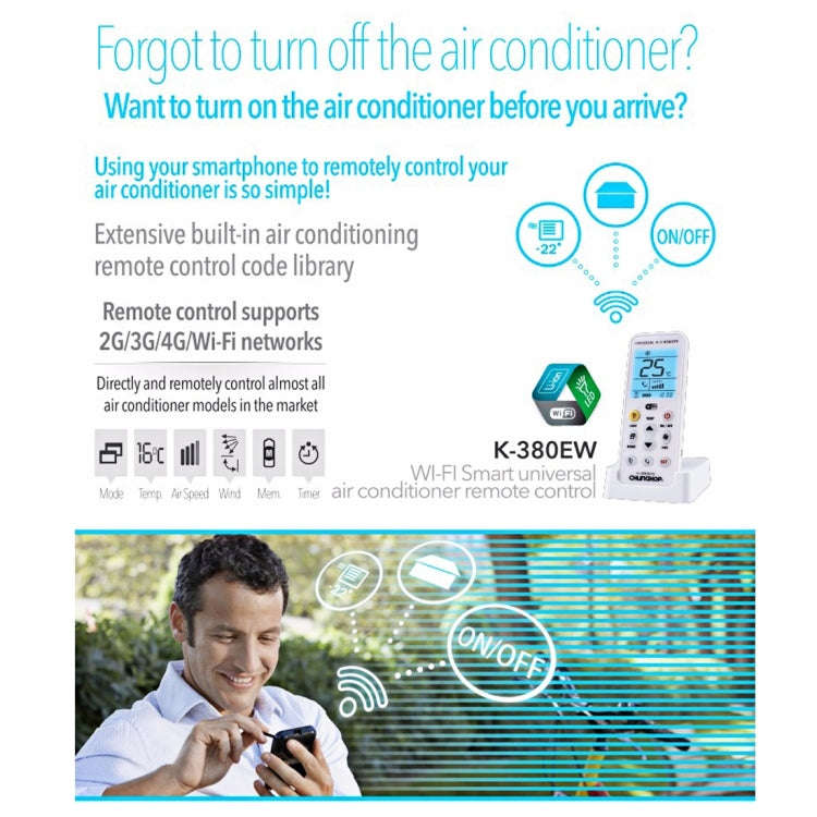 CHUNGHOP K-380EW WiFi Smart Universal LCD Air-Conditioner Remote Control with Holder, Support 2G ...