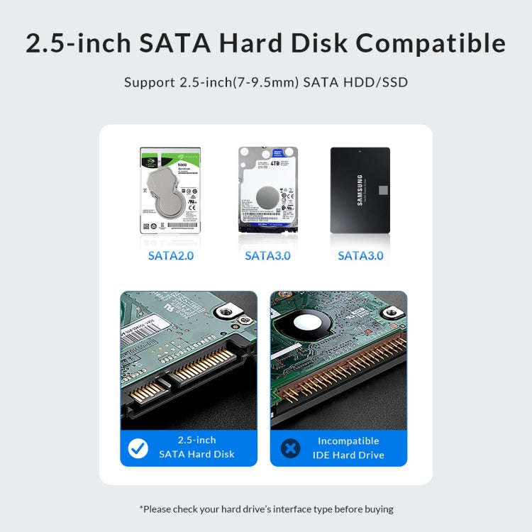 ORICO 2577U3-V1 Grid Texture Design 2.5 inch USB3.0 Micro-B Hard Drive Enclosure Box(Black)