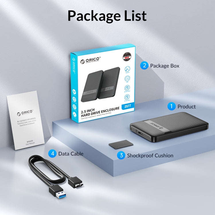 ORICO 2577U3-V1 Grid Texture Design 2.5 inch USB3.0 Micro-B Hard Drive Enclosure Box(Black)