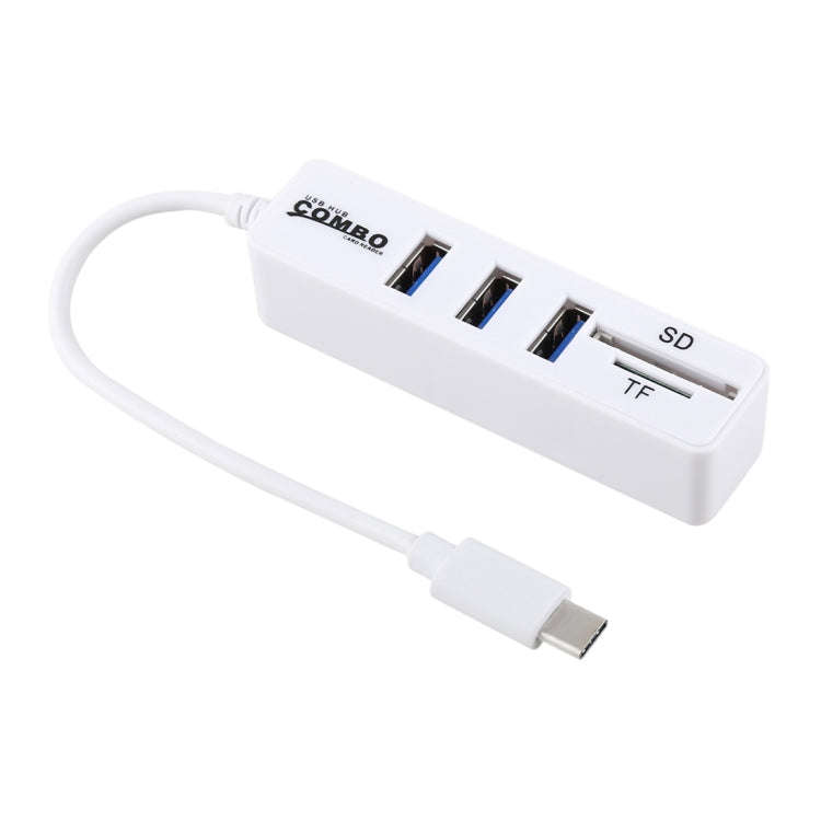 2 in 1 TF & SD Card Reader + 3 x USB Ports to USB-C / Type-C HUB Converter, Total Length: 24cm(Wh...