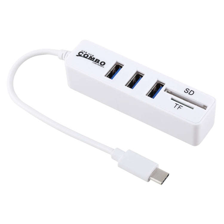 2 in 1 TF & SD Card Reader + 3 x USB Ports to USB-C / Type-C HUB Converter, Total Length: 24cm(Wh...