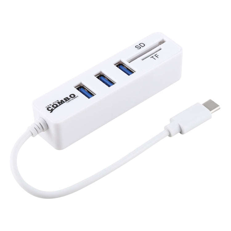 2 in 1 TF & SD Card Reader + 3 x USB Ports to USB-C / Type-C HUB Converter, Total Length: 24cm(Wh...