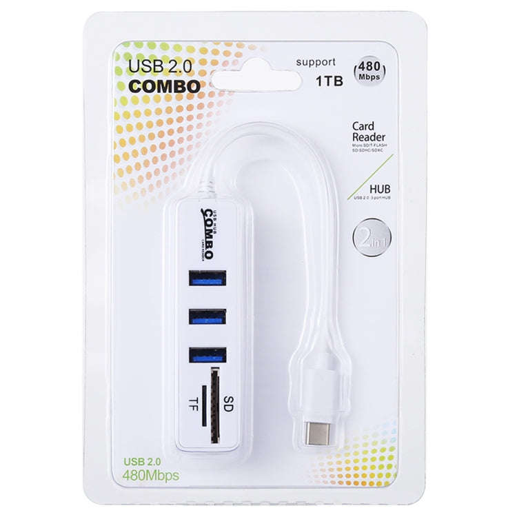 2 in 1 TF & SD Card Reader + 3 x USB Ports to USB-C / Type-C HUB Converter, Total Length: 24cm(Wh...