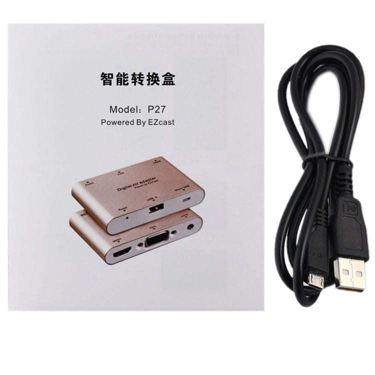 P27 Metal Cover Micro USB to HDMI + VGA HDTV Converter Digital AV Adapter, Power by EZCast, Suppo...