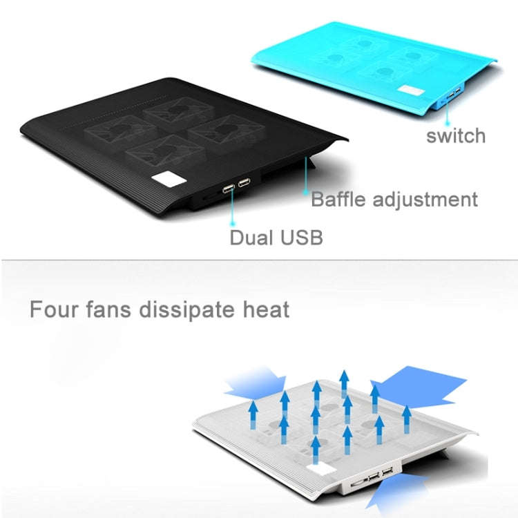 NUOXI L112A Four Fans Adjustable Speed Silent Notebook Computer Cooling Base USB Cooler Pad with ...