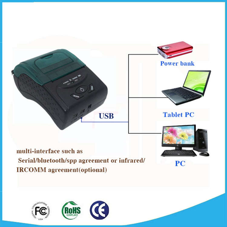POS-5807 58mm Portable USB Port Thermal Bluetooth Ticket Printer, Max Supported Thermal Paper Siz...