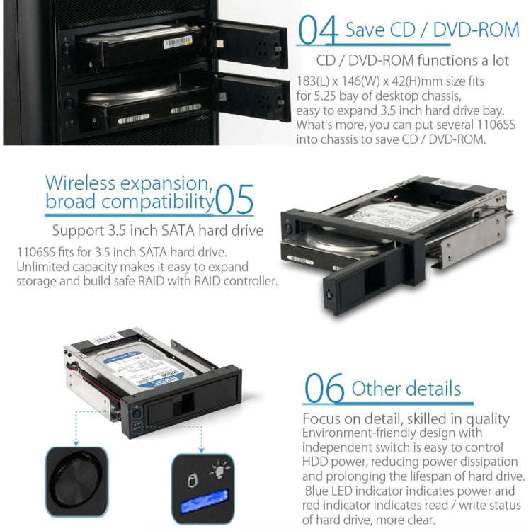 ORICO 1106SS CD-ROM Space HDD Mobile Rack Internal 3.5 inch HDD Convertor Enclosure(Black)