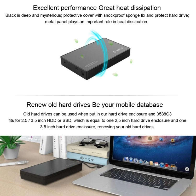 ORICO 3588C3 SATA 3.0 to USB-C / Type-C 2.5 / 3.5 inch SSD / SATA HDD Enclosure Storage Support U...