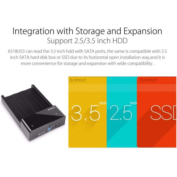 ORICO 6518US3 USB 3.0 Type-B 2.5 / 3.5 inch Tool Free HDD Docking Station External Storage Enclos...