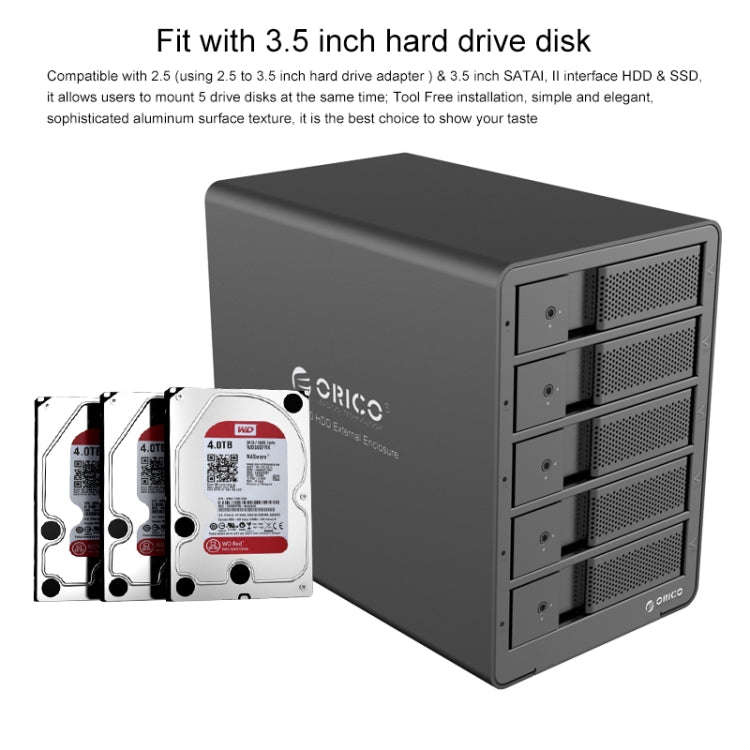 ORICO 9558RU3 5-bay USB 3.0 Type-B Aluminum 3.5 inch SATA HDD Enclosure Storage Hard Disk Box, Su...