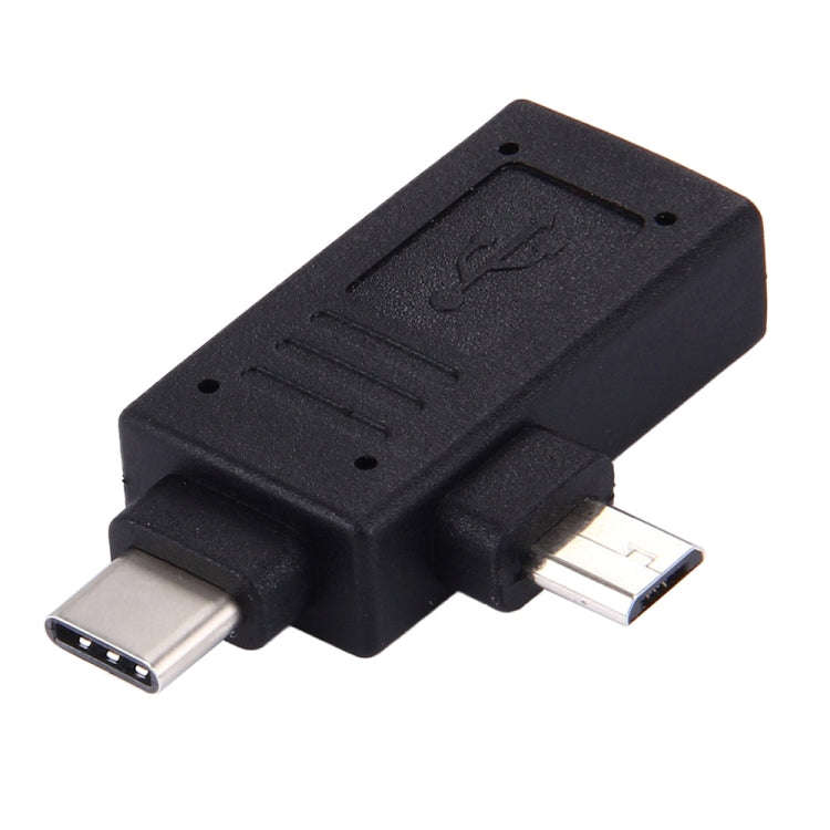 USB-C / Type-C Male + Micro USB Male to USB 2.0 Female Adapter(Black)